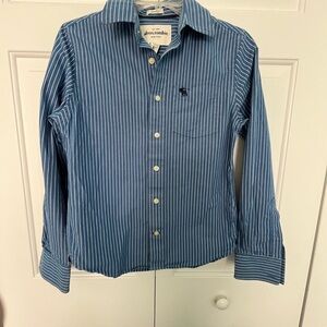Abercrombie Mens Blue Striped Button Down Muscle Shirt Y2K Size L